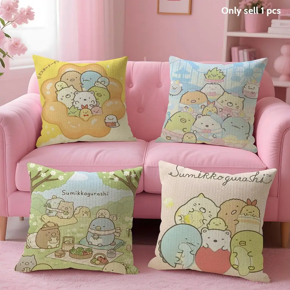 Cute S-Sumikko Gurashi Cushion Cover Decorative Linen Throw Pillow Case Soft For Bed Sofa Car Home Decor