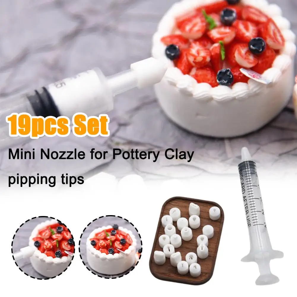 19Pcs DIY Mini Cake Decoration Tip Cream Glue 3D Syringe Making Food Decoration Cake Play Tool Cream Soil Tip Tip Jam Z3E3