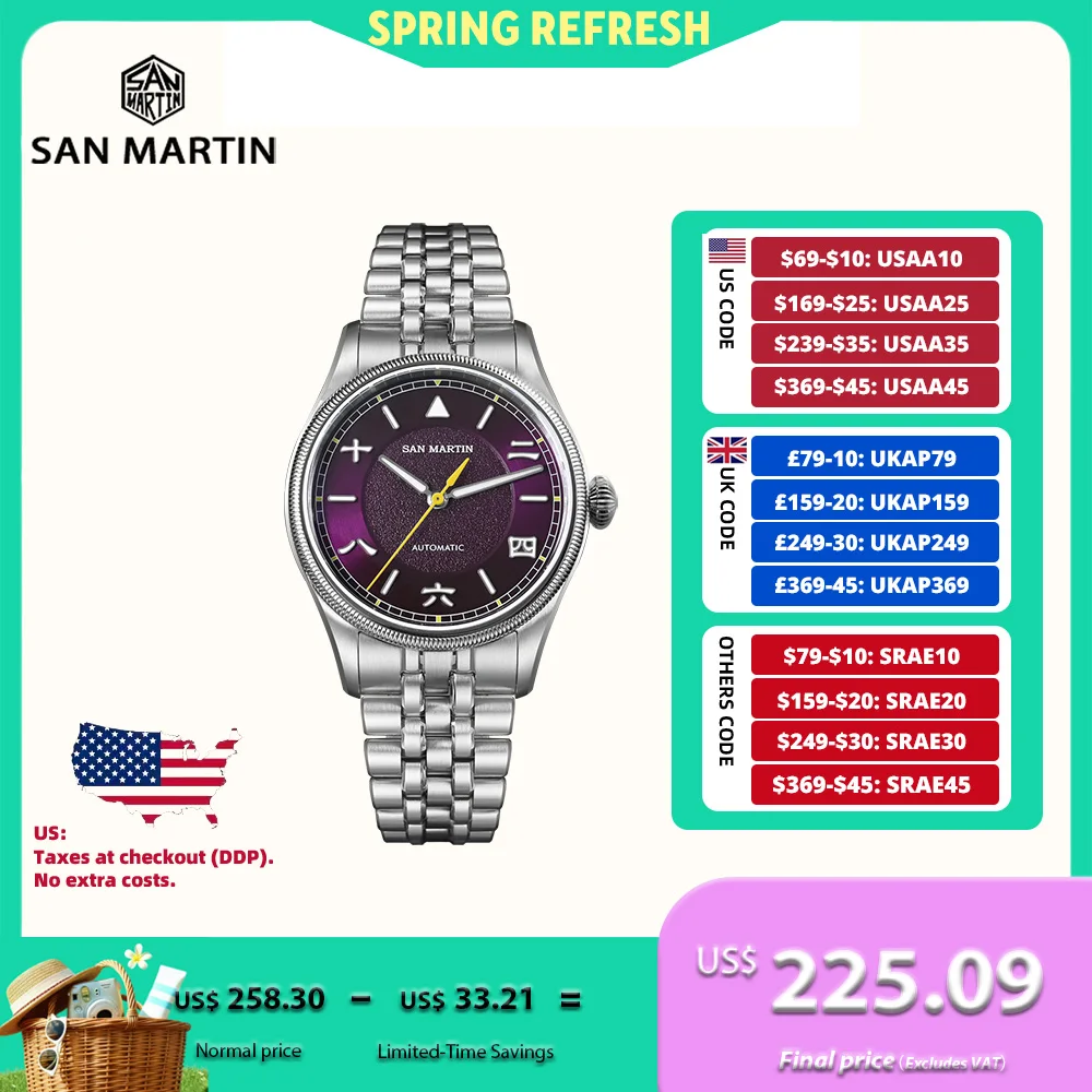 

San Martin 39.5mm Retro Chinese Characters Indices Dial Men Pilot Watch YN55 100M Waterproof BGW-X1 Luminous SN0033C