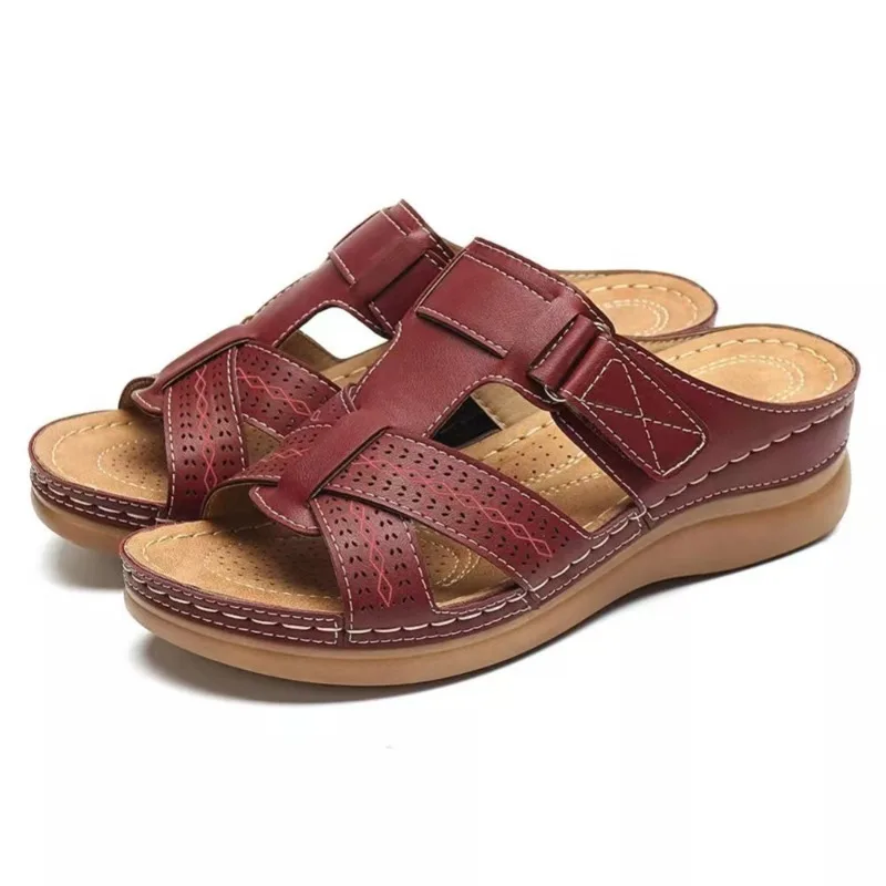Women's Wedge Platform Openwork Slip-on Sandals, 2026 Summer, Plus Size, European and American Style, Durable Striped Sandals.