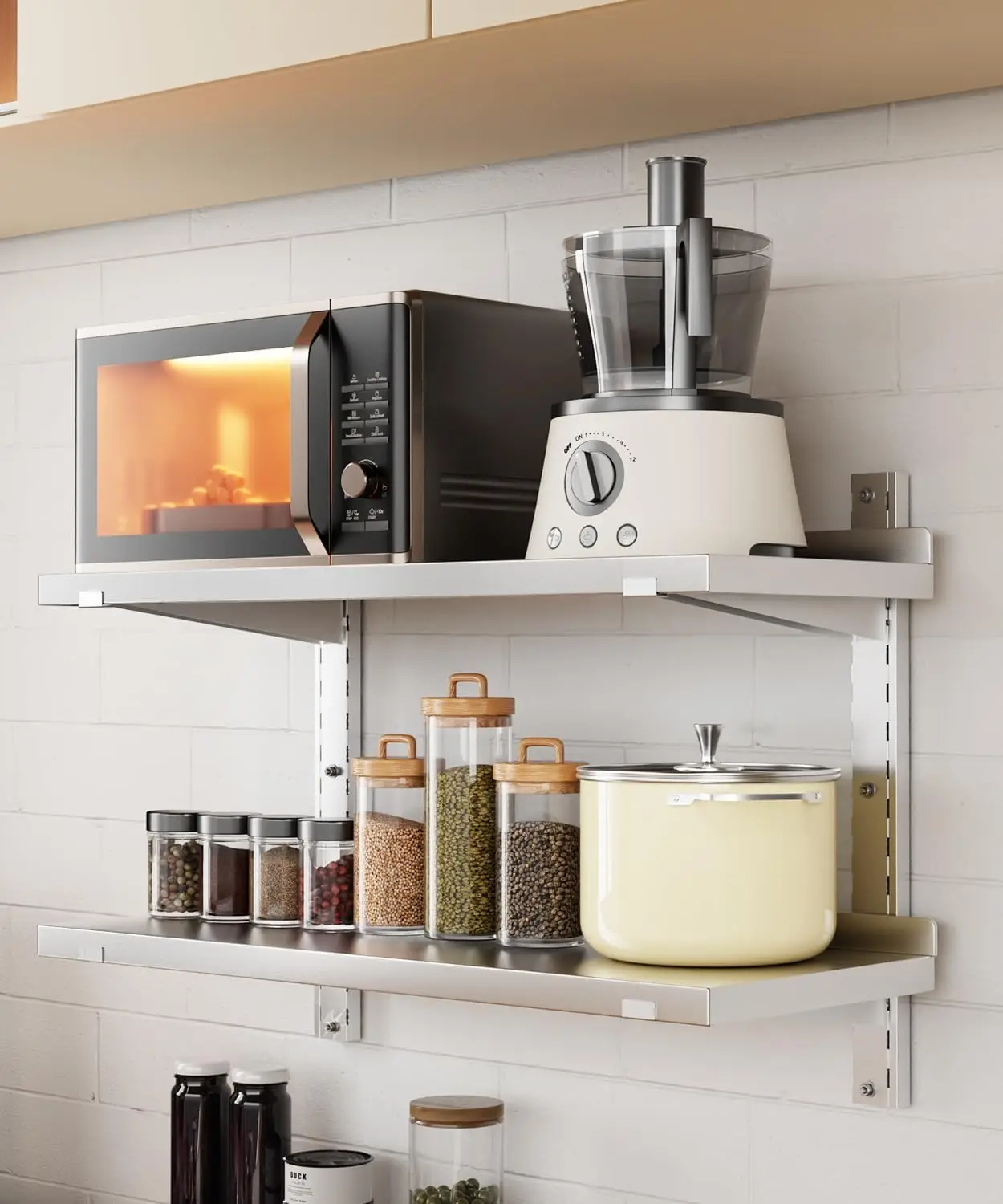 Commercial Stainless Steel Wall Shelf, 39.4 x 12.6 Inch Floating Metal Storage Rack with Brackets, 110 Lb Capacity, Adjustable 2-Tier Heavy-Duty Shelving for Kitchen, Restaurant, Bar, Home, Hotel