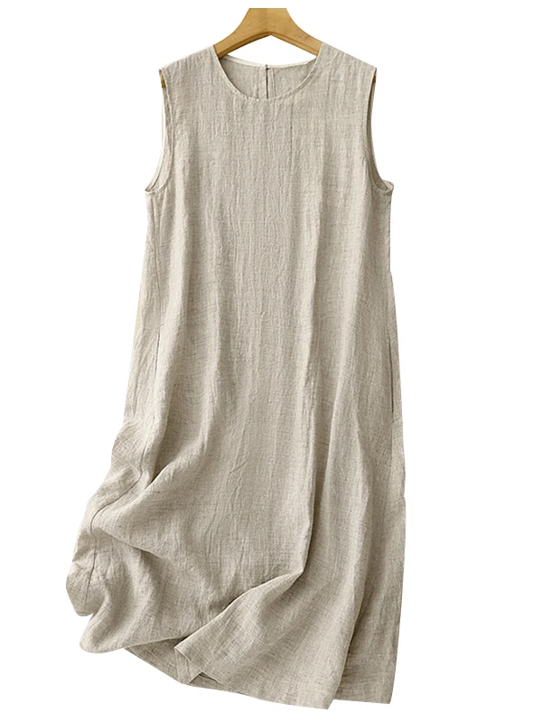 Cotton Linen Svel Casual Versatile Mid-Length Summer Dr Korean Sle Commute Soft Medium A-Line Skirt round Ne