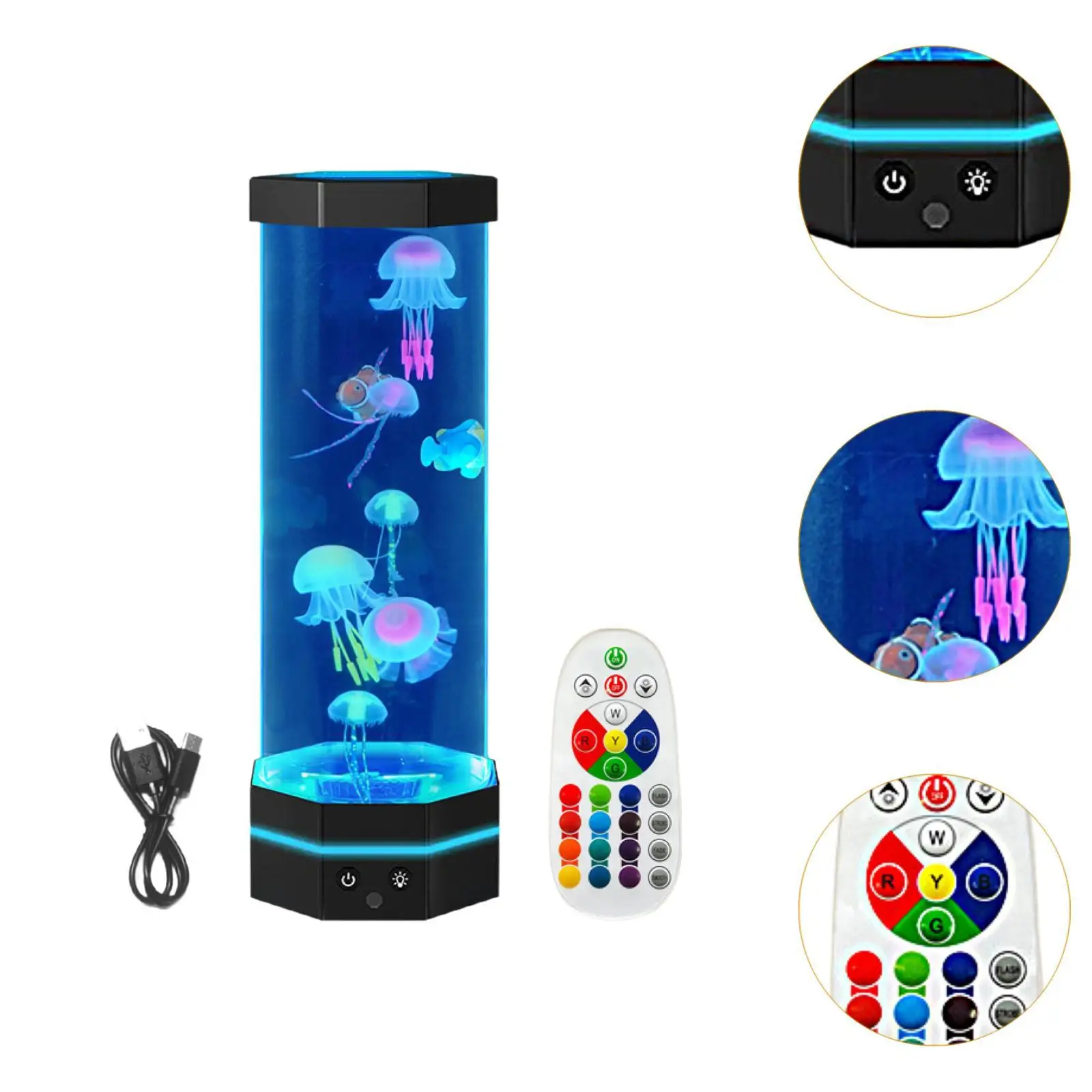 Electric Jellyfish Tank Table Lamp 16 Color Changing Home Decor Gift Room Mood Light for Halloween Home Office Birthday Adults
