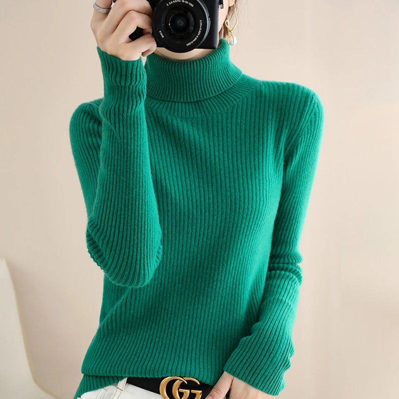 Autumn And Winter Cashmere Sweater Turtleneck  Pullover Women\'s Solid Color Casual Long-sleeved  Cashmere Pullover Sweaters