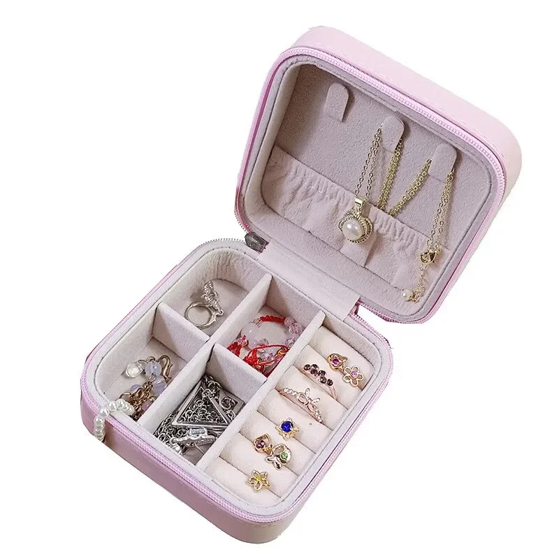 For Women Mini Jewelry Storage Box Portable Home Travel Earrings Necklace Storage Case Ring Organizer PU Leather Display Case