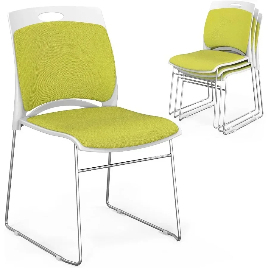 Stackable Plastic Mesh Padded Chairs for Office Set of 4