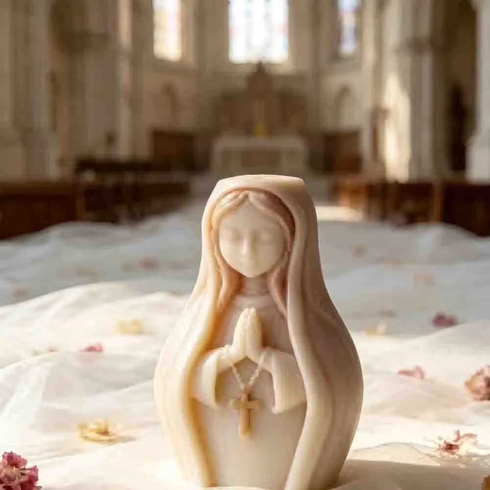 Silicone Mold Religious Candle Making 3D Relief Virgin Mary Figure Plaster Crafting Praying Soap Resin Crown Cross Decor