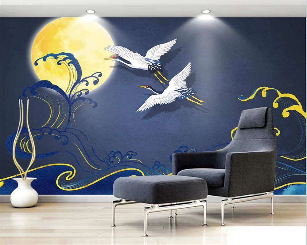 beibehang Custom Modern Bedroom Living Room Moisture-proof Waterproof Decorative Painting Crane Background Wallpaper