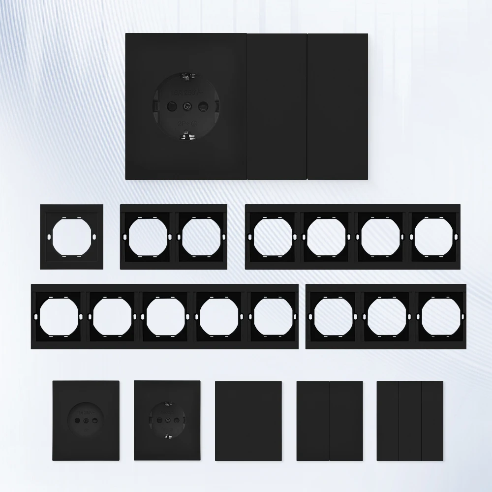 ปุ่มสีดําสวิตช์ไฟฝังซ็อกเก็ตผิวรู้สึกสีแบบบูรณาการแผงผนังซ็อกเก็ต DIY ผสมฝังสี