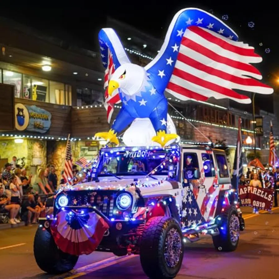

6FT 4th of July Inflatable Eagle Car Decorations, Golf Cart Parade Decorations Bald Eagle Blow Up with LED Lights, Patriotic Ya