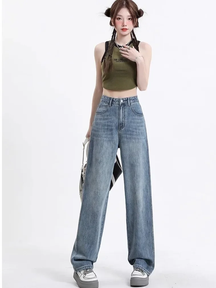 

Новые черные свободные джинсы, уличная одежда, винтажные женские мешковатые джинсы с высокой талией, женские брюки на пуговицах, прямые широкие джинсы