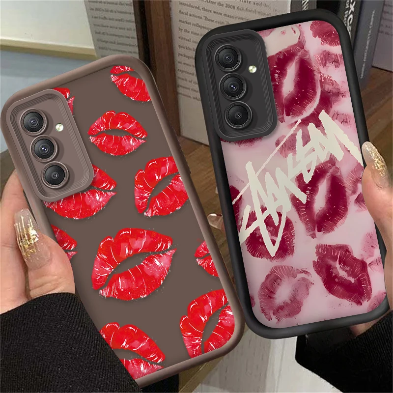 Sexy Girl Red Lips Case for Samsung Galaxy A55 A35 A25 A15 A05 A05S A24 A13 A23 A12 A22 A32 A52 A52S A72 A11 Soft Silicone Cover