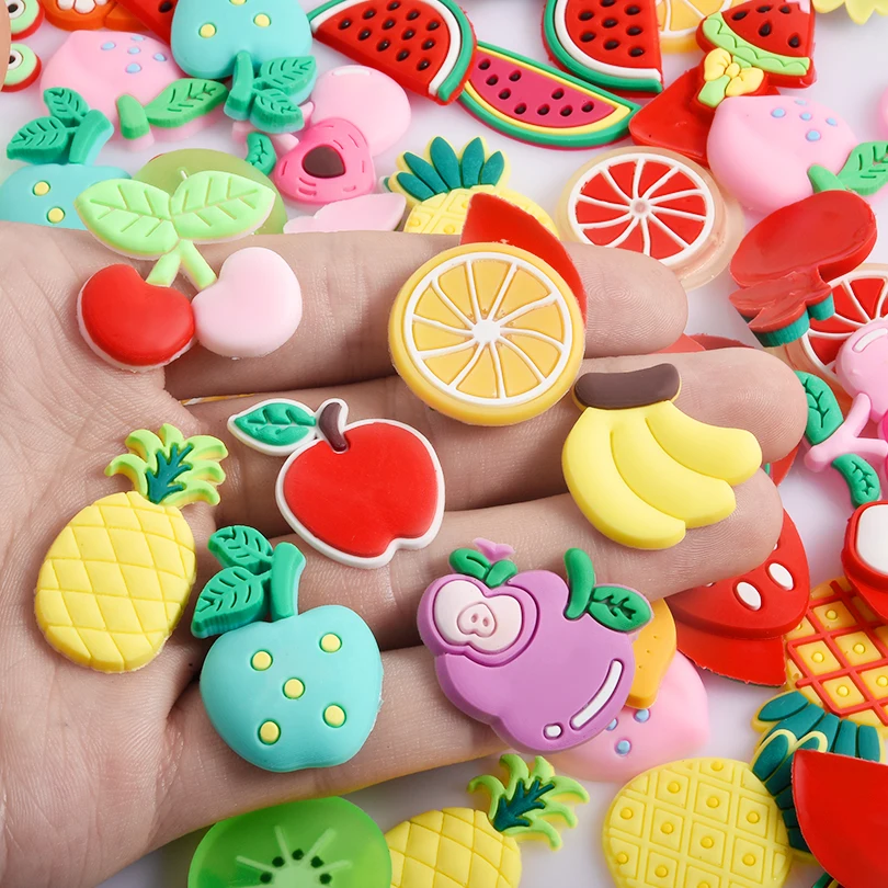 10/20/30/50/100pcs Random Mixing Fruit Charm Cute Cartoon PVC Soft Rubber Patch For Women DIY Phone Case Hair Accessories Making