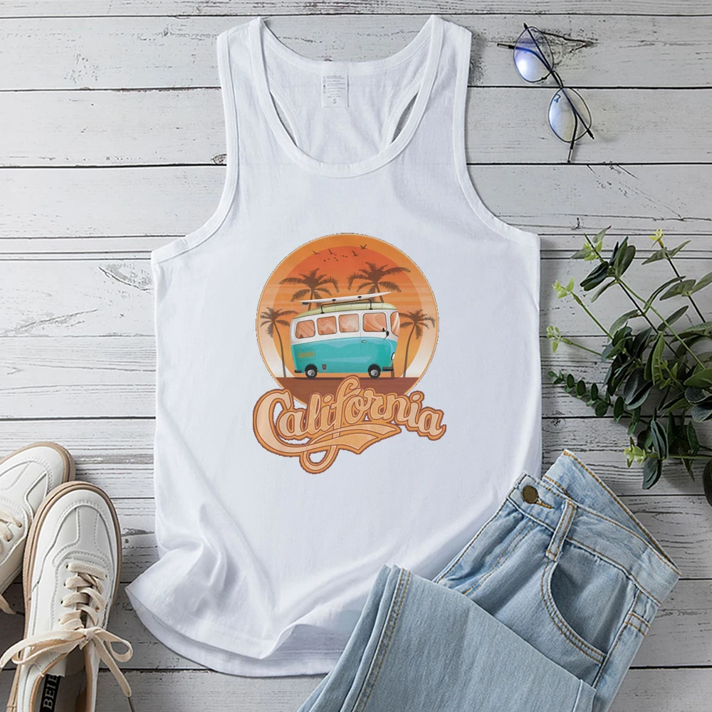 Seeyoushy Bus Coconut Sunset Print Summer New Women's Tank Top Casual Vacation Women's Top Y2K Aesthetic Streetwear Harajuku