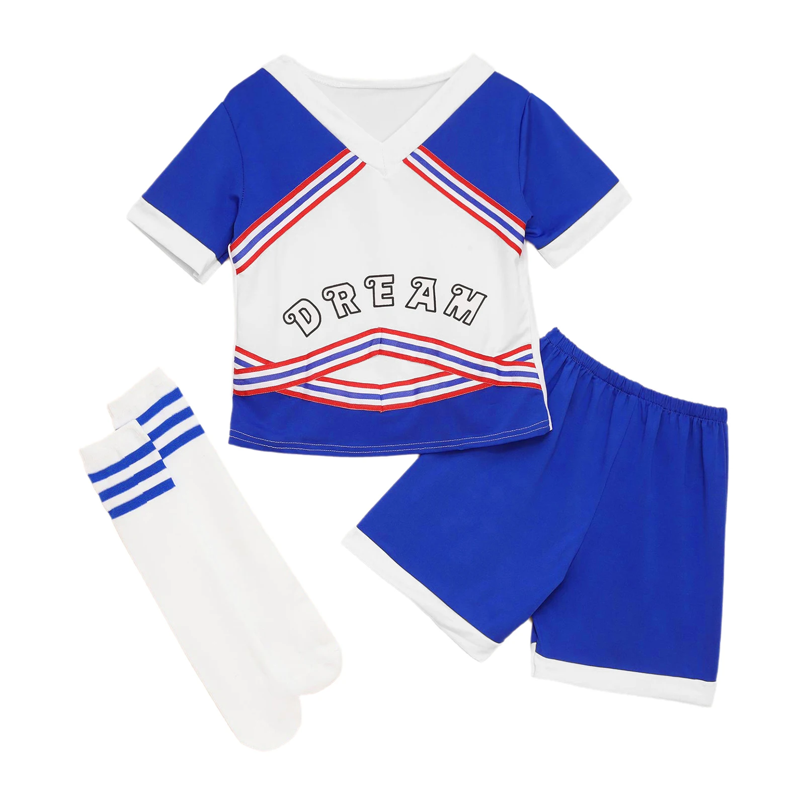 

Boys 3 Pcs Cheerleader Outfit Set T Shirt Shorts Socks Team Sports Dance Costume Youth Athletic Clothing Gym Performance Uniform