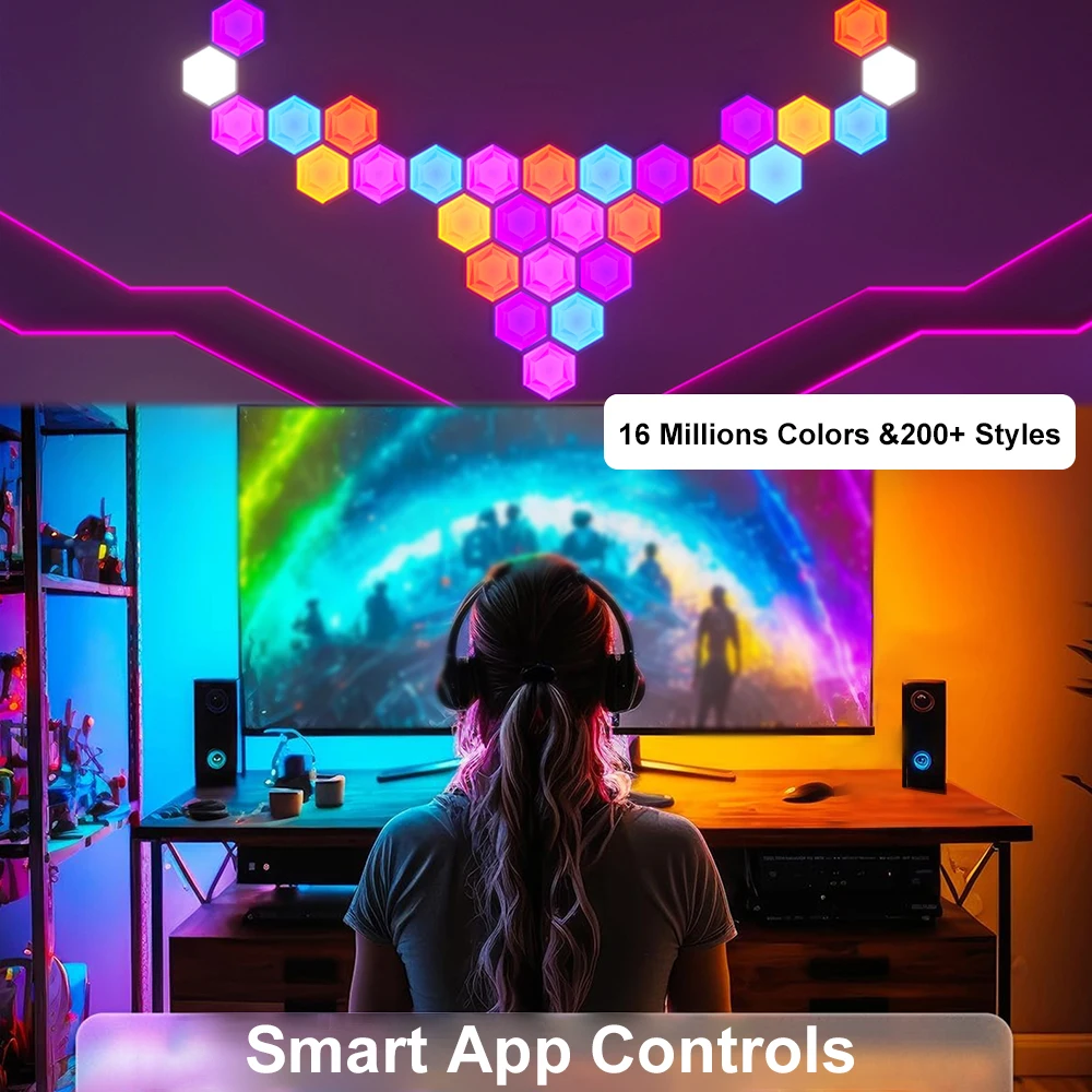 LED Hexagonal Quantum Lamp Smart Wall Panel Light RGBIC RGB Dream Color WIFI APP Voice Control Music Sync Work With Alexa Google