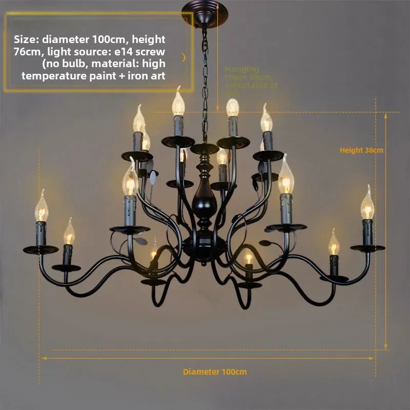 Chandelier American vintage coffee shop living  Restaurant new two-storey  commercial  Industrial wind candle light