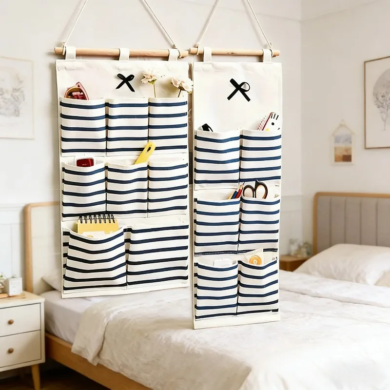 1Pc Linen Hanging Storage Bag - Multi-Pocket Wall Organizer for RV/Car/Closet, Space-Saving Storage Solution