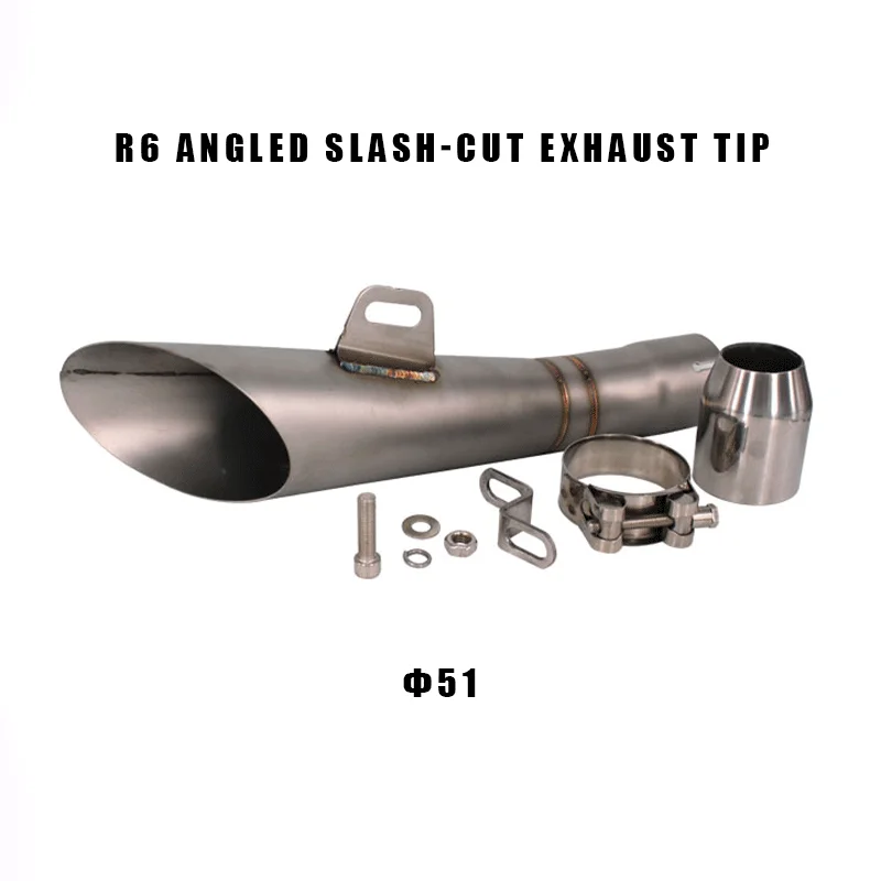 R6 Motorcycle Exhaust Tip Angled Slash-Cut Bell-Mouth Φ51mm Stainless Steel Deep Sound Pipe