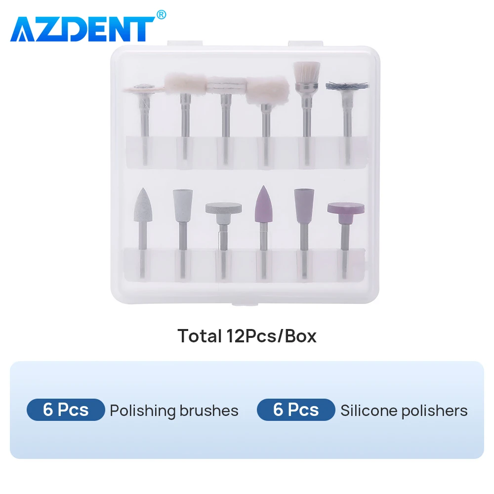 AZDENT-Kit de acabado de pulido Dental compuesto, pulidor de silicona RA de 2,35mm para pieza de mano de baja velocidad, 12 unids/lote por caja