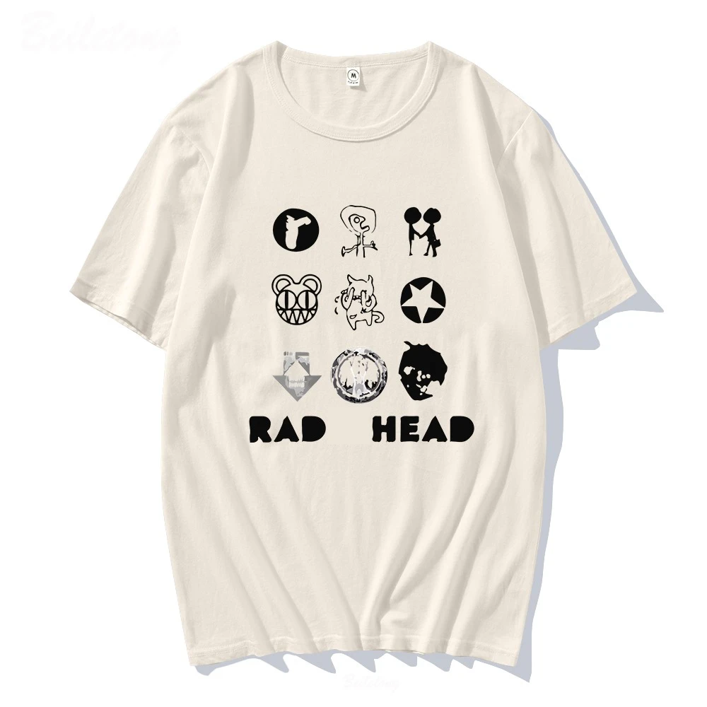تي شيرت كلاسيكي من Rad Head للرجال والنساء 100% قطن إيندي المشجعين باند روك بوي طباعة ملابس نسائية يابانية فضفاضة ملابس علوية قابلة للتنفس
