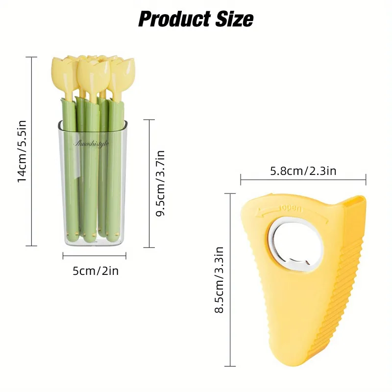 10 tulip refrigerator magnet sealing clips, 1 yellow small magnetic can opener, multi-purpose can screw capper with magnet