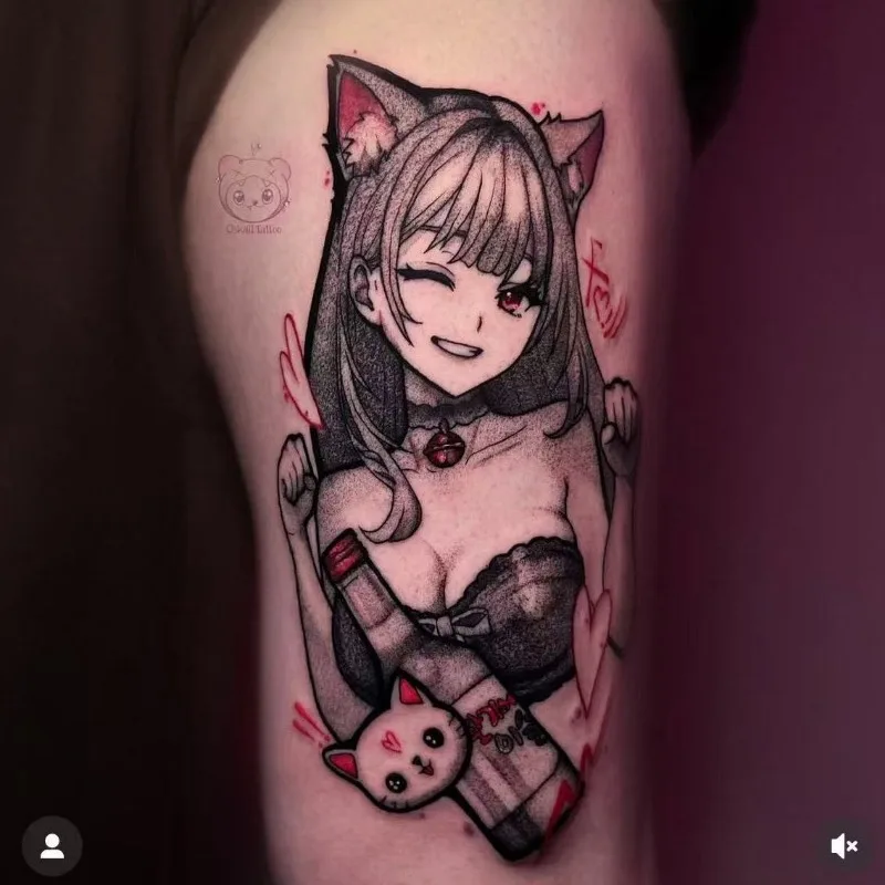 Cartoon Cute Cat Girl Temporary Tattoos Durable Lifelike Anime Waterproof Fake Tattoo Sticker Realistic Body Art Transfer Tatoo