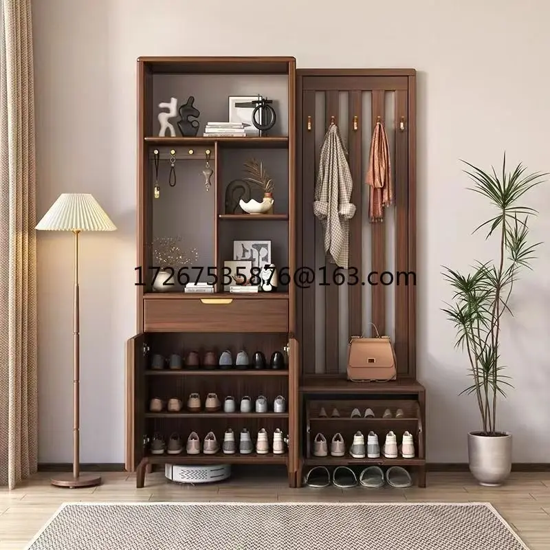 

Solid wood hall shoe cabinet integrated black walnut light luxury home partition cabinet living room entrance cabinet