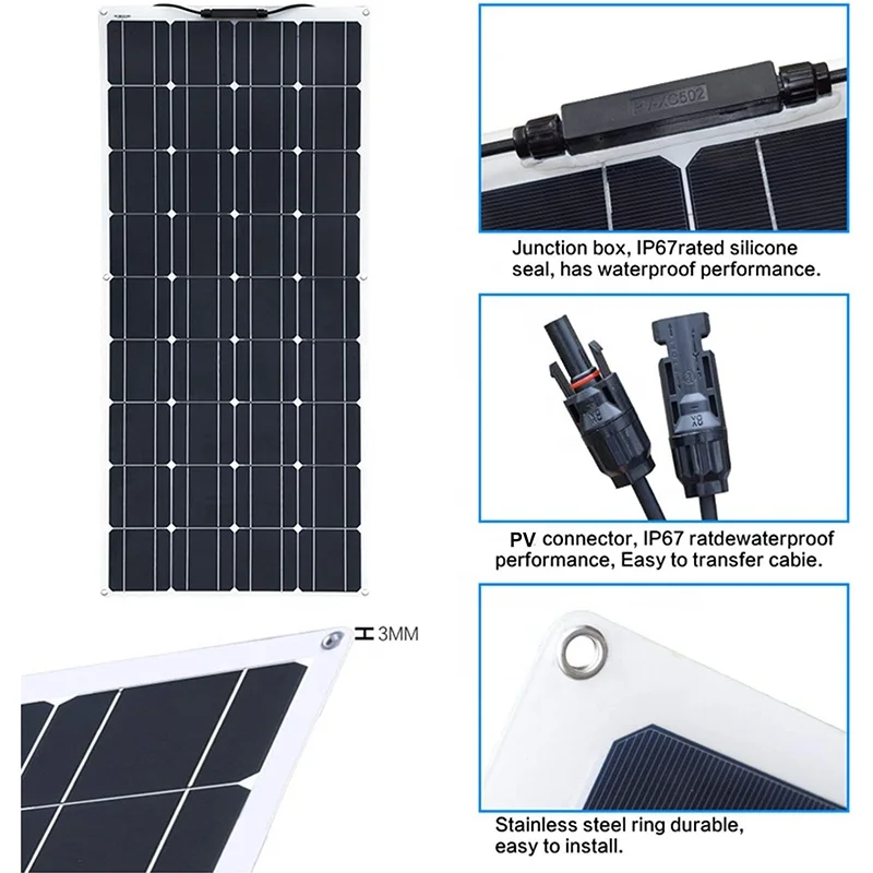 Flexible Solar Panel 100w 150w 160w 180w 200w 250w 300w 350w 400w 500w 1000w Monocrystalline PV Thin Film Solar Panel