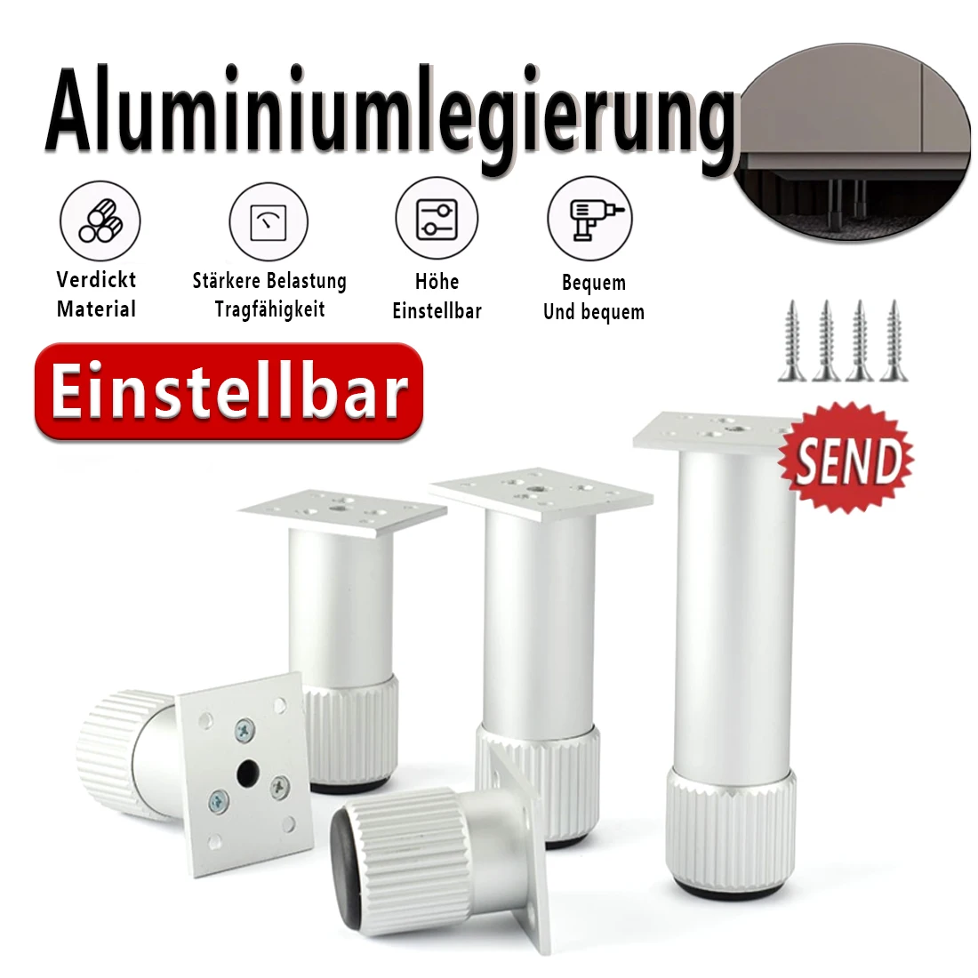 

Aluminum Furniture Cabinet Legs 6~40CM Adjustable Bathroom/TV Cabinet Sofa Leg