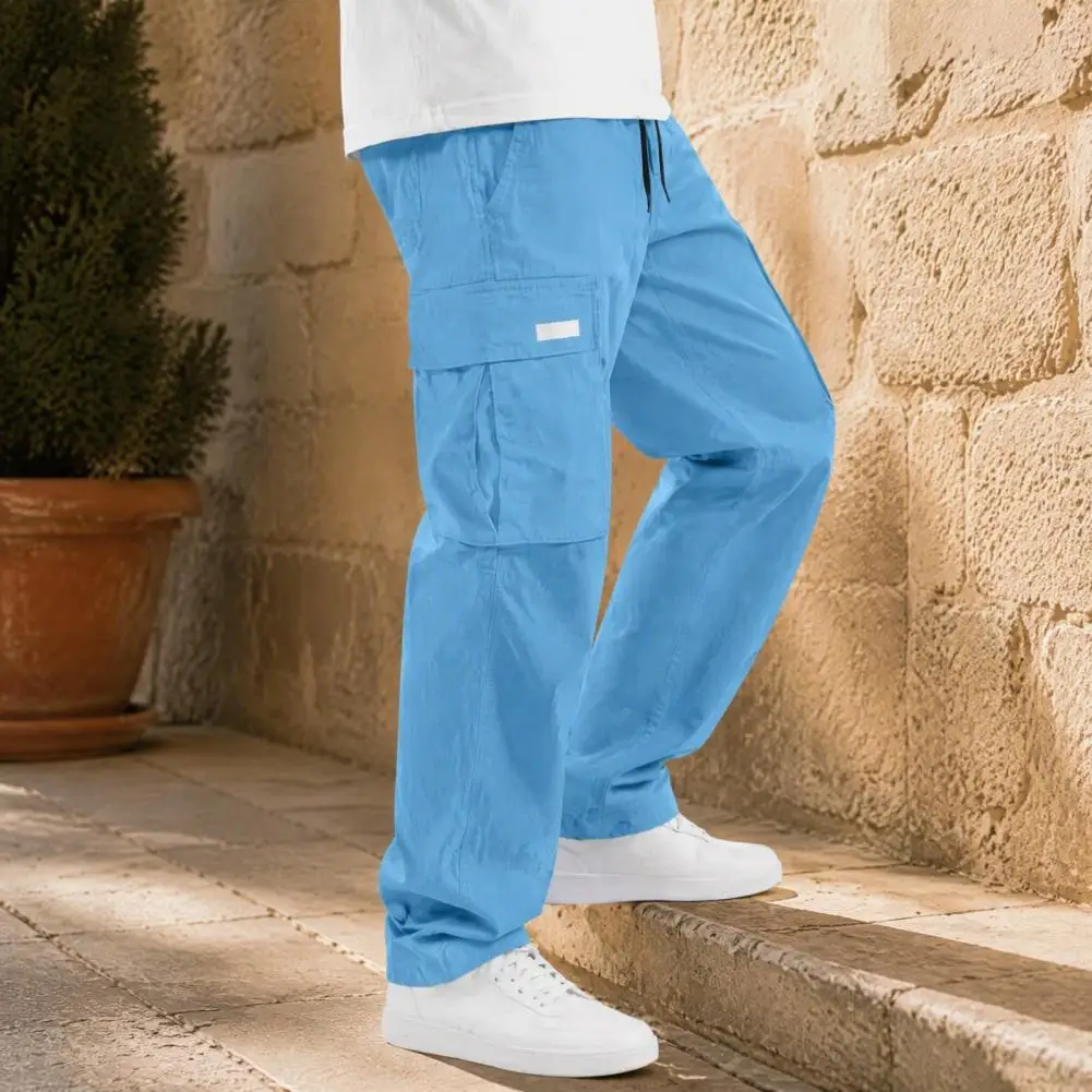 Men Cargo Trousers, Loose Fit Jogger Pants with Adjustable Drawstring Cuff, Multi Pockets, Baggy Trousers for Hiking Trekking Sp