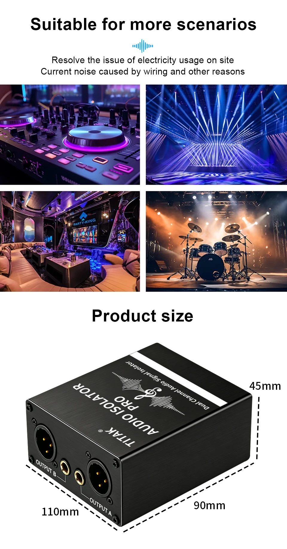 TITAK Audio Erdungsschleifen-Isolator, Zweikanal-XLR-6,35-mm-Schnittstelle, Brummen- und Rauschunterdrücker für Mischpult, Mikrofon, Lautsprecher, Verstärker – Detail 8