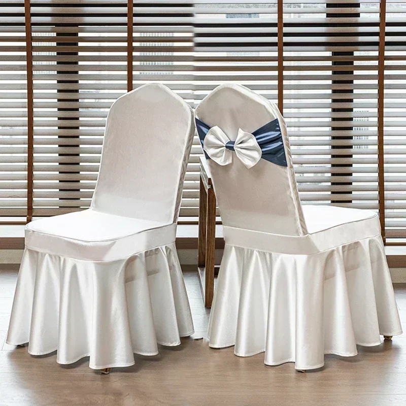 10/50pcs Satin Chair Cover with Bow Hotel Banquet Wedding Decoration Party Event Glossy Seat Cover