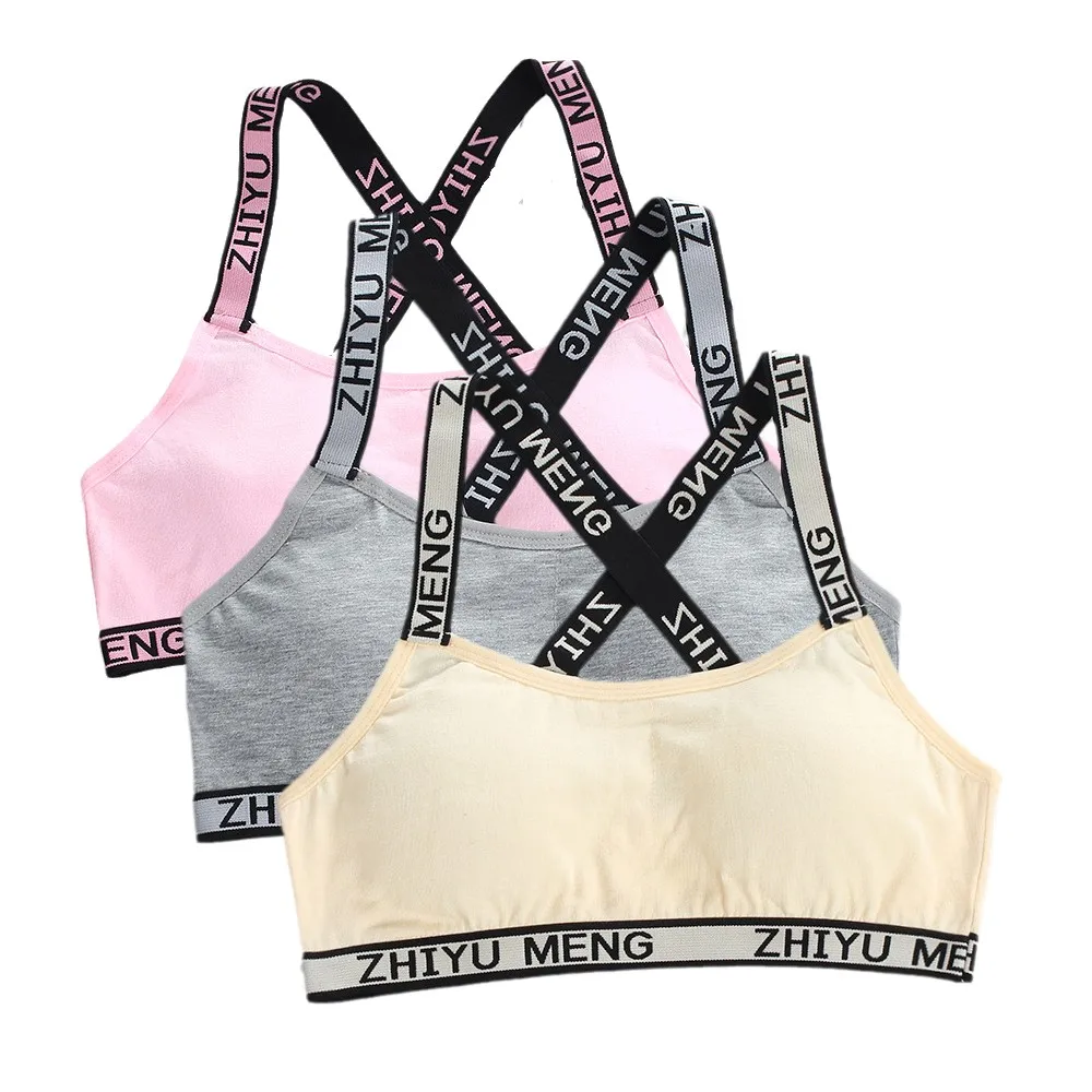 3pcs Puberty Girls Training Bras Kids Maiden Cotton Bra Underwear Teen Camisoles Tube Top Teenage Sport Bras Children\'s Lingerie