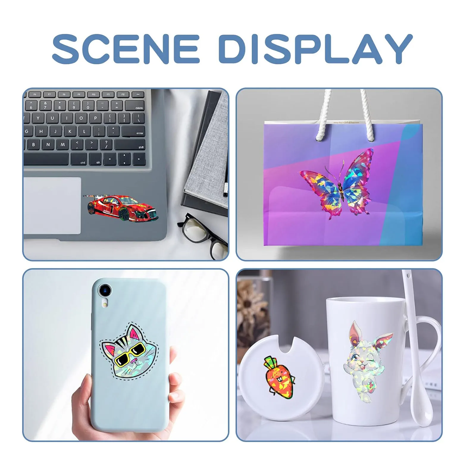 Tamaño A: 8,3 × 11,7 pulgadas, 10 hojas de papel adhesivo holográfico para inyección de tinta y impresora láser, hojas adhesivas de vinilo transparente impermeables