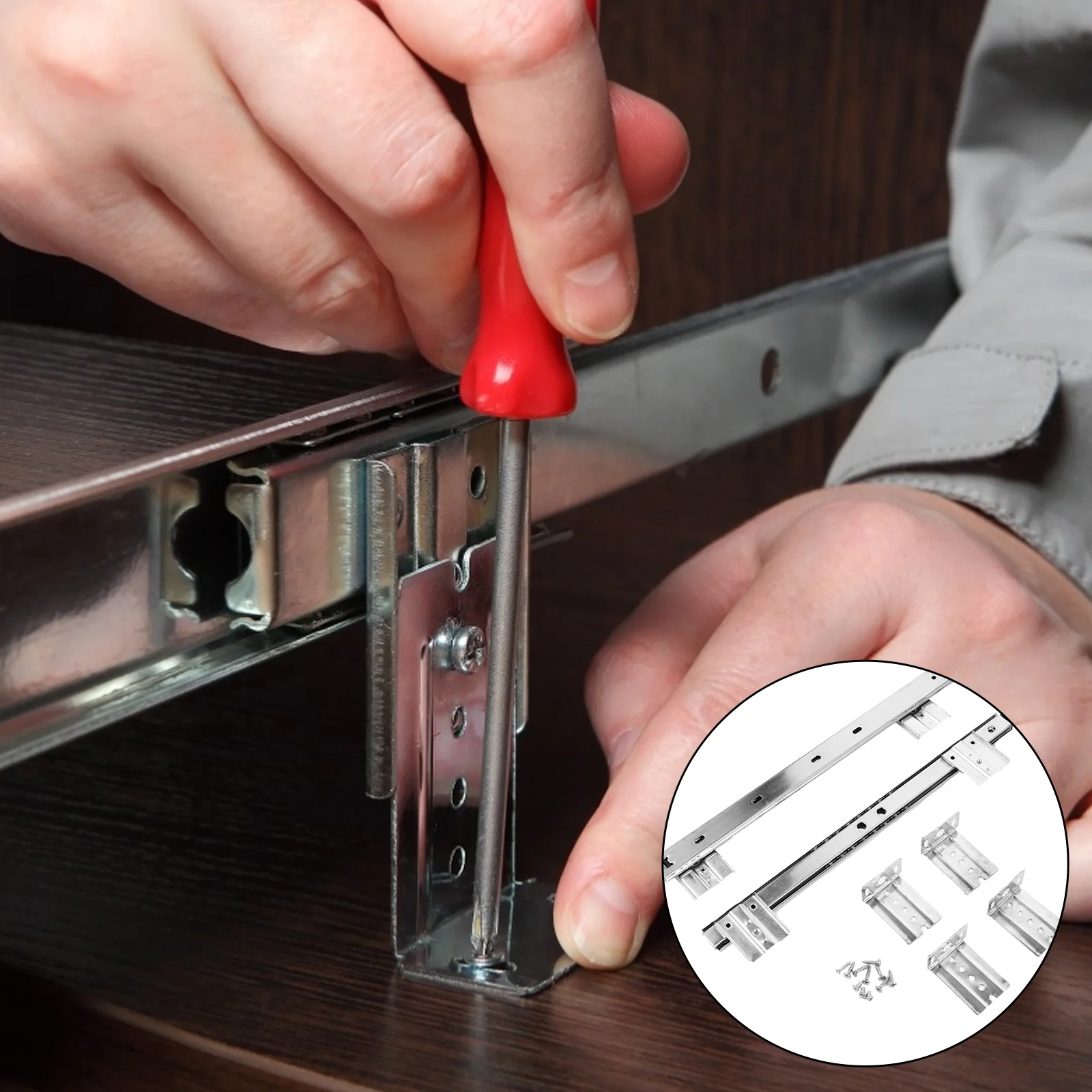 

Guide Keyboard Tray Slider Kit under Desk Mount Bearings Drawer Track Steel Cupboard Office