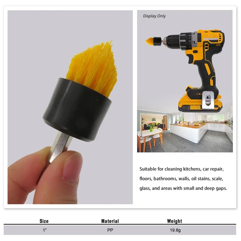 1 inch Drill Cleaning Brush Tapered Flat All Purpose Detail Brush Attachments for Cordless Drill Tile Grout Car Bathroom Kitchen