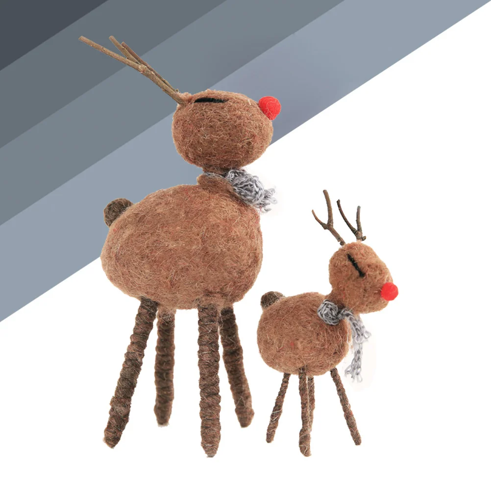 Small Size Wool Felt Handmade Elk Toy Christmas Present Desk Xmas Decoration for Kids Children Festival Party (Coffee)