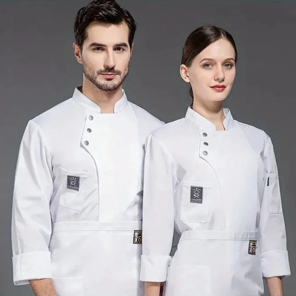 Roupas de trabalho de chef masculinas, mangas compridas, outono e inverno, estilo grosso, restaurante, jantar, cozinha, roupas de trabalho