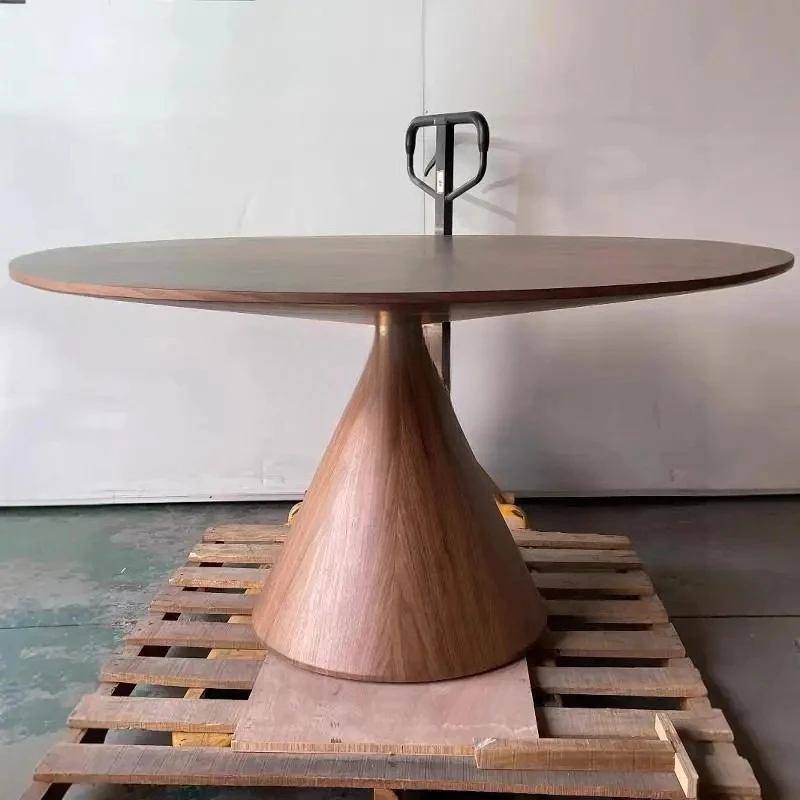 

Французский антикварный обеденный стол в стиле ретро, круглый круглый стол из цельного дерева, паркет из черного ореха, минималистичный обеденный стол
