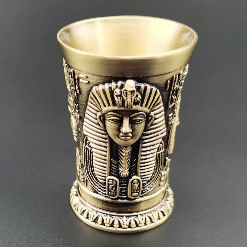 Egypt Myth Retro Metal Cup Bronze 3D Relief Liquor Spirits Small Goblet Household Small Size Personality Cocktail Cup