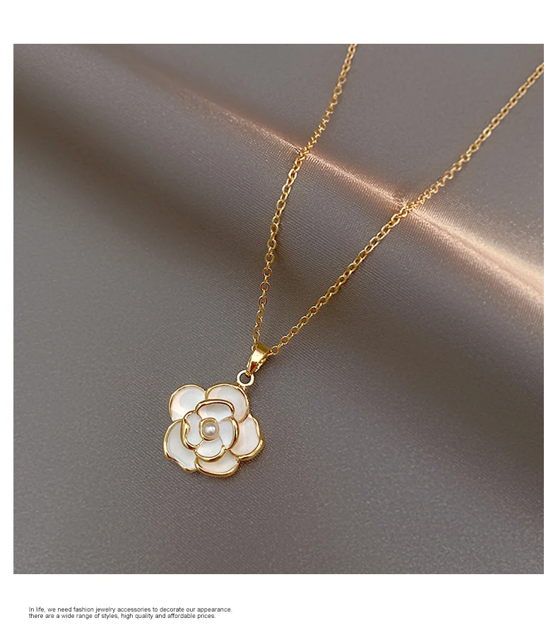 Französische romantische elegante weiße Emaille-Kamel-Kamel-Blumen-Anhänger-Halskette 2025, Damen-Modeschmuck, Luxus-Accessoires für Mädchen – Detail 3