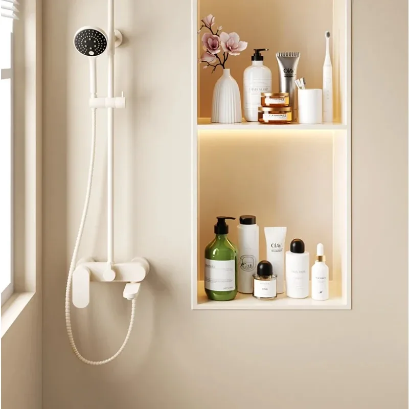 

Bathroom Finished Storage Rack Metal Customized TV Cabinet Partition Cream Style Stainless Steel Niche Bathroom Embedded