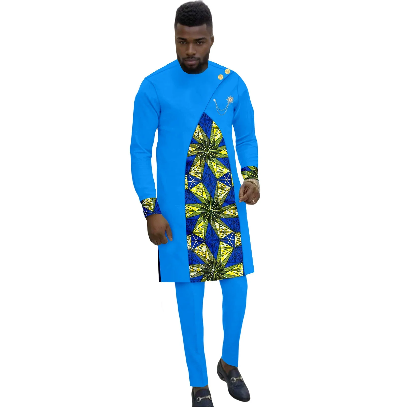 طقم ملابس رجالية أفريقية بتصميم زر قطري - طقم قميص وبنطلون Darcyki