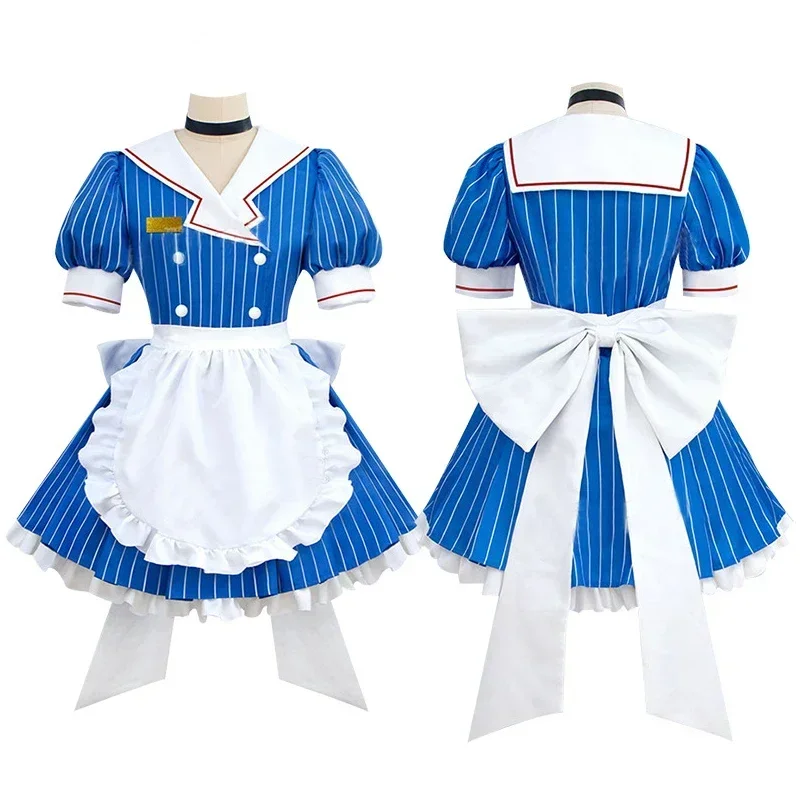 Miku Cosplay Costumes Anime Mesmerizer Uniform Women Striped Maid Dress Hat Apron Suit Halloween Christmas Carnival Party Dress