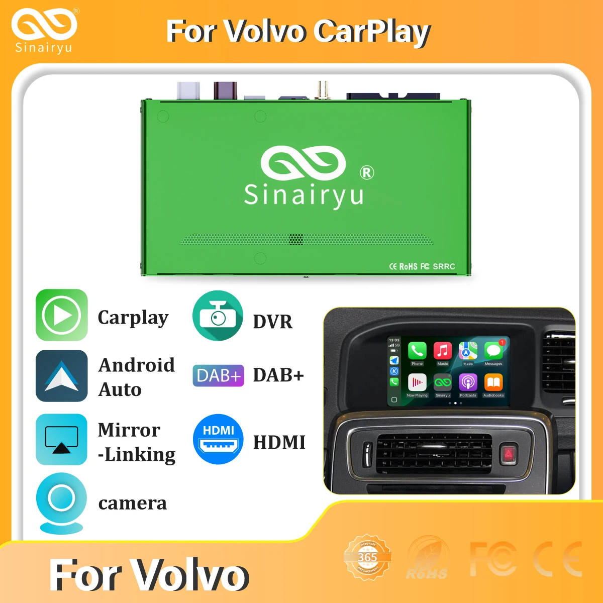 

Беспроводной модуль Carplay для Volvo XC60 S60 V40 V60 XC90 S90, автомобильные аксессуары, Android Auto Airplay, зеркальная связь