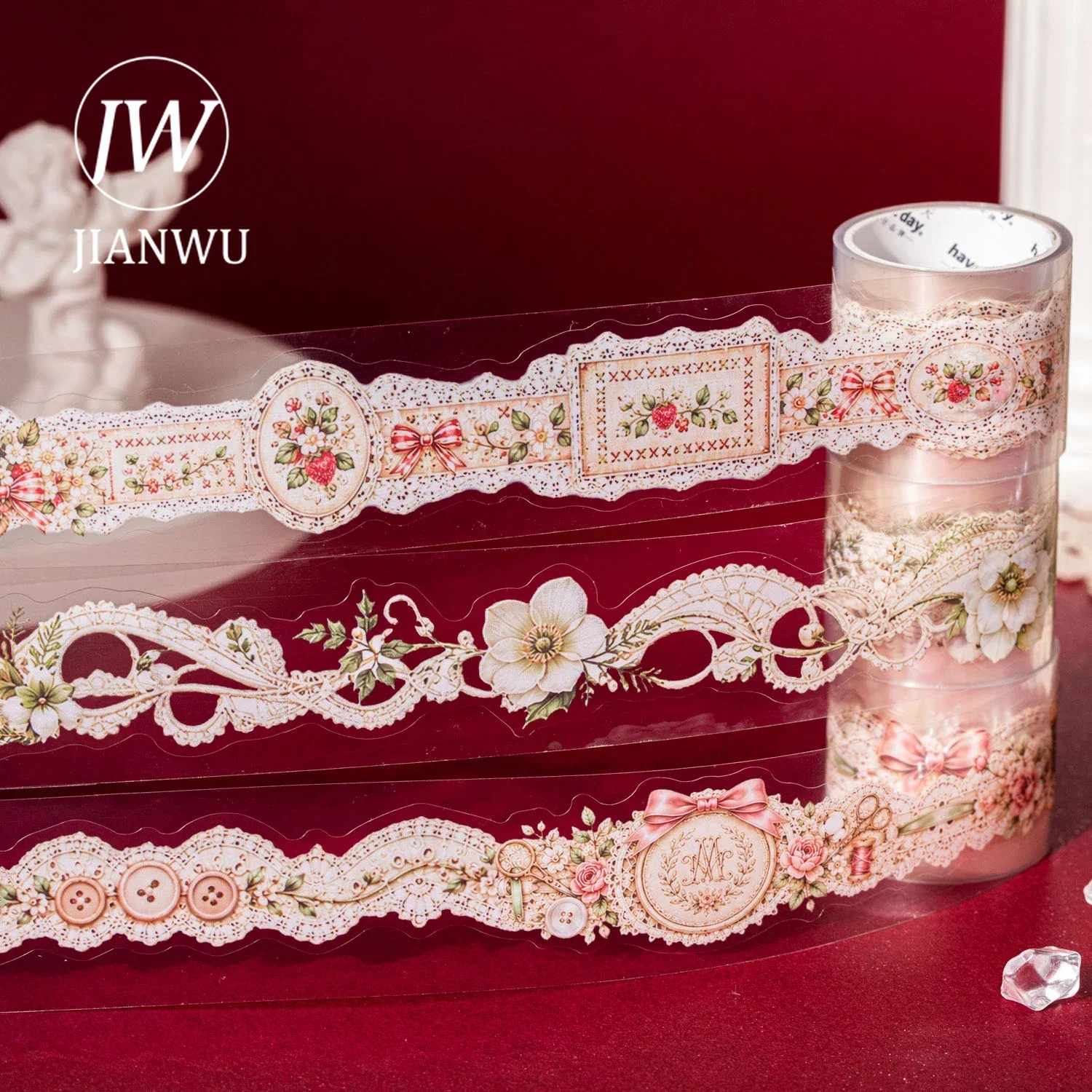 JIANWU 35mm*200cm Vintage Lace Flower Landscape Material Collage Scrapbooking PET Tape Creative DIY Journal Stationery