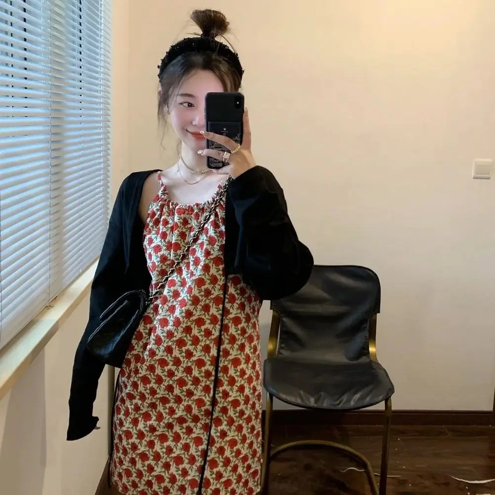 

Spring Summer 2023 Women's Sweet Pure Desire Floral Print Two-Piece Dress Set Strapless Polyester Fabric Fashionable Ensemble