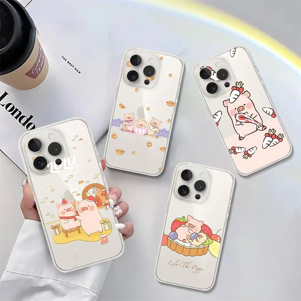 

Cartoon LULU Pig Phone Case Soft Transparent Case For IPhone 17 16 15 14 13 12 11 Pro Max Mini Plus Shockproof Cover Case