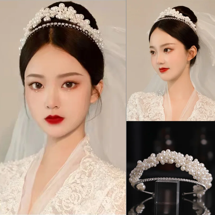 Luxury Bridal Pearls Crystal Headband Wedding Headband Flower Design  Handmade Wedding Hair Accessories